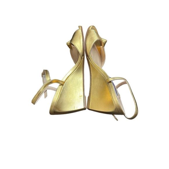 $425 STUART WEITZMAN GLORIA LEATHER WEDGE SANDAL PLATINO METALLIC  71/2 - Picture 4 of 10